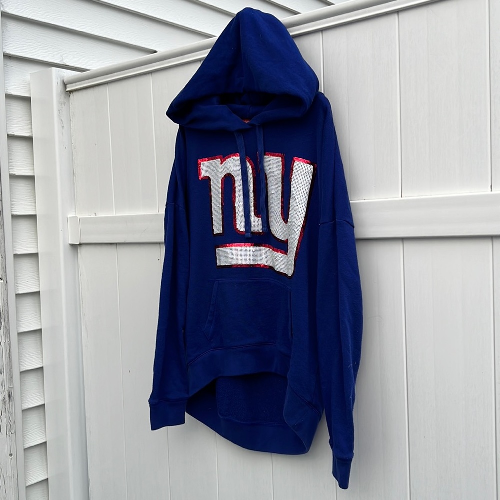Authentic NFL NY Giants Victoria Secret PINk Sequin Hooded Sweatshirt SZ XS